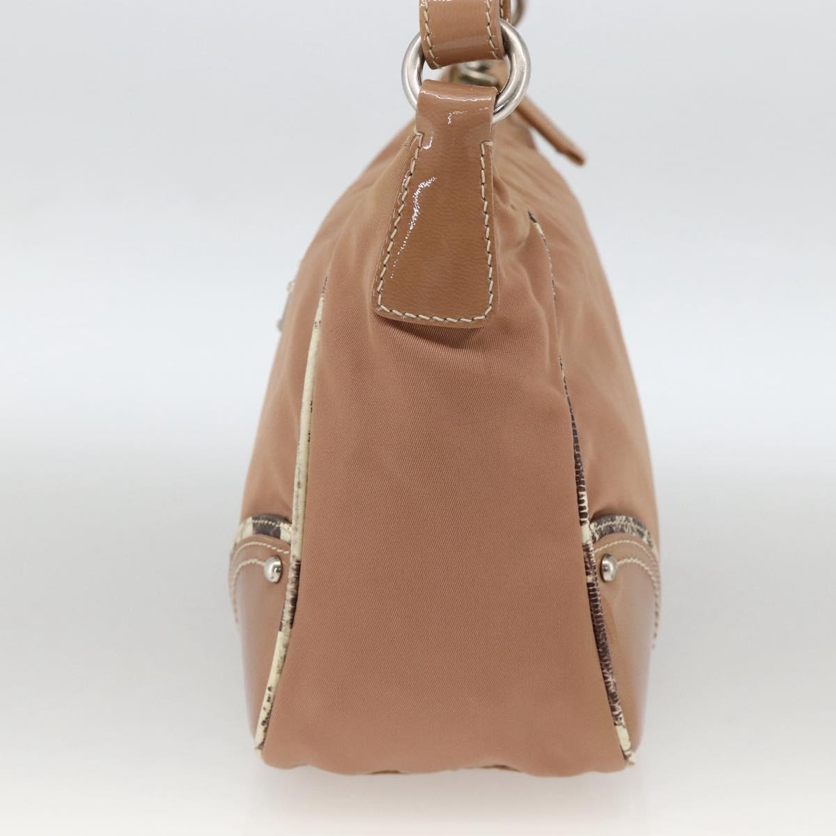 PRADA Shoulder Bag Nylon Beige Silver Auth AMZ446A