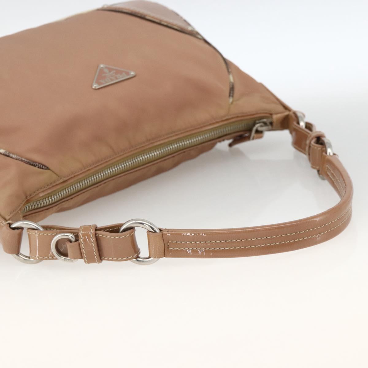 PRADA Shoulder Bag Nylon Beige Silver Auth AMZ446A