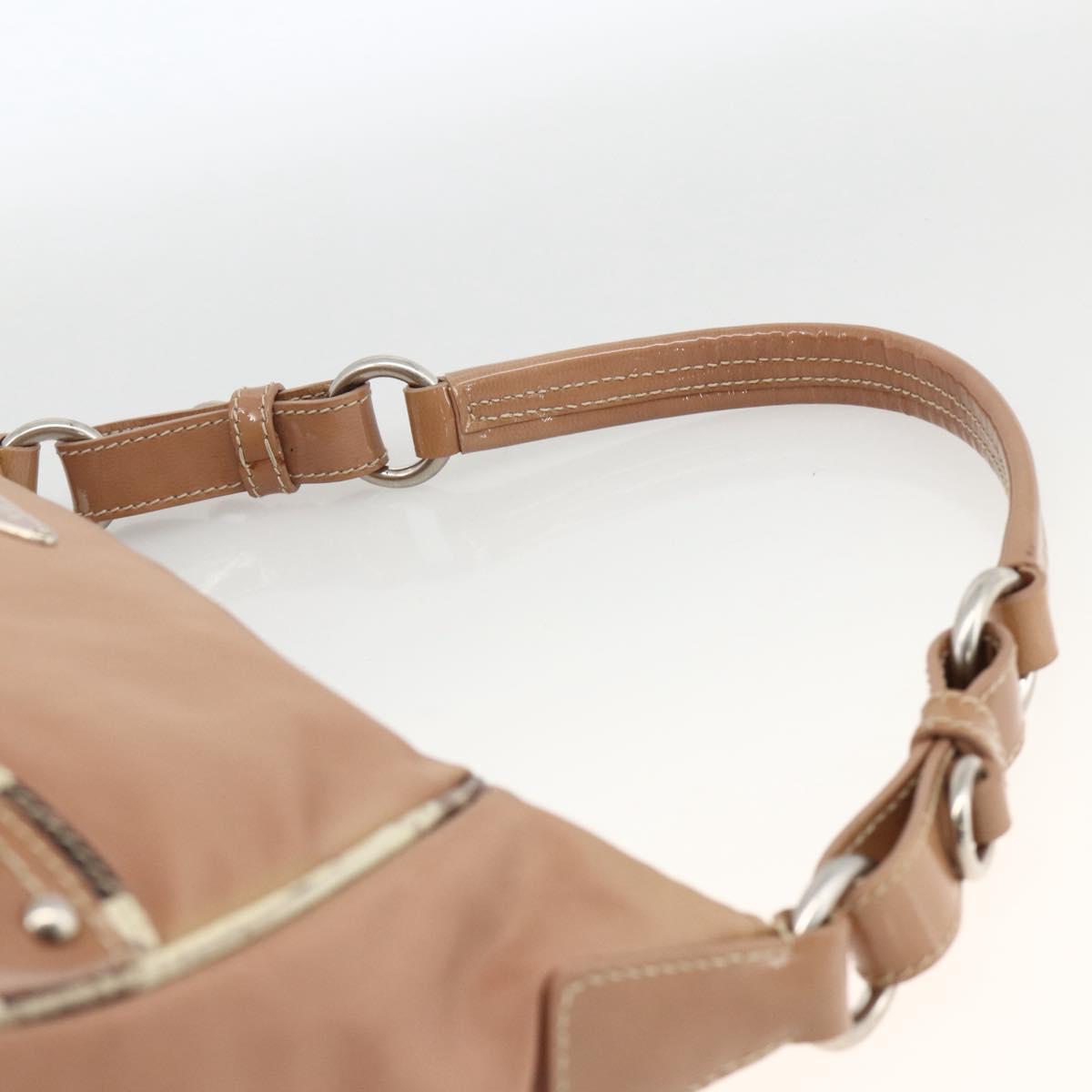 PRADA Shoulder Bag Nylon Beige Silver Auth AMZ446A