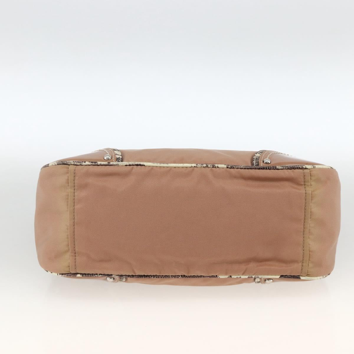 PRADA Shoulder Bag Nylon Beige Silver Auth AMZ446A
