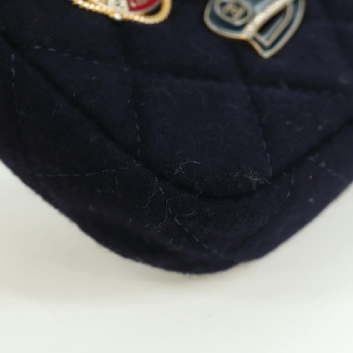 CHANEL Matelasse Chain Shoulder Bag Cotton Navy Gold CC Auth AMZ449SAM