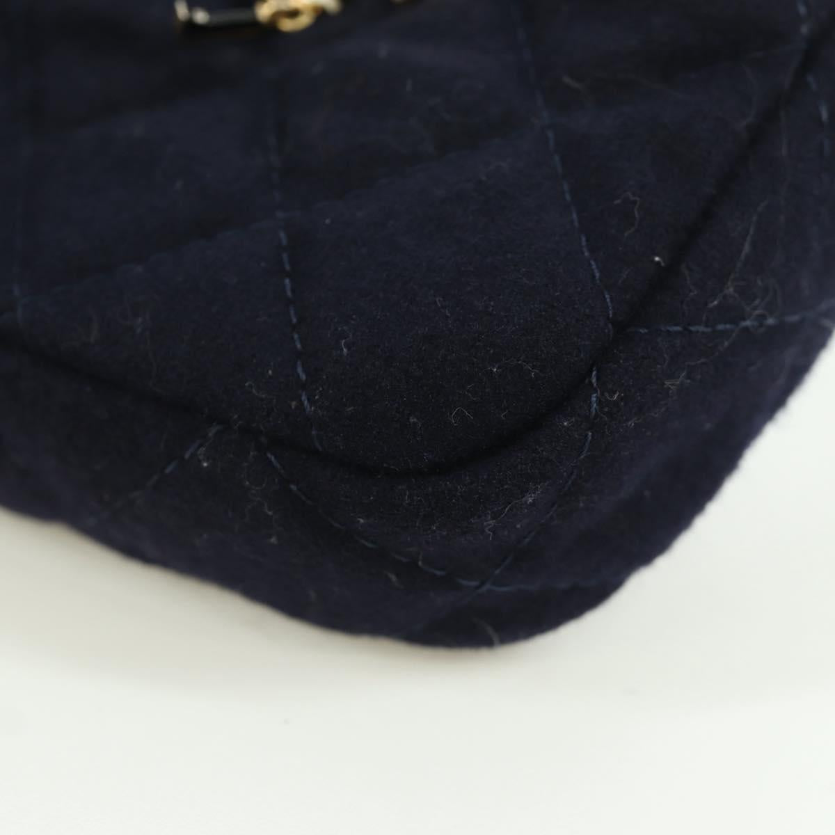 CHANEL Matelasse Chain Shoulder Bag Cotton Navy Gold CC Auth AMZ449SAM