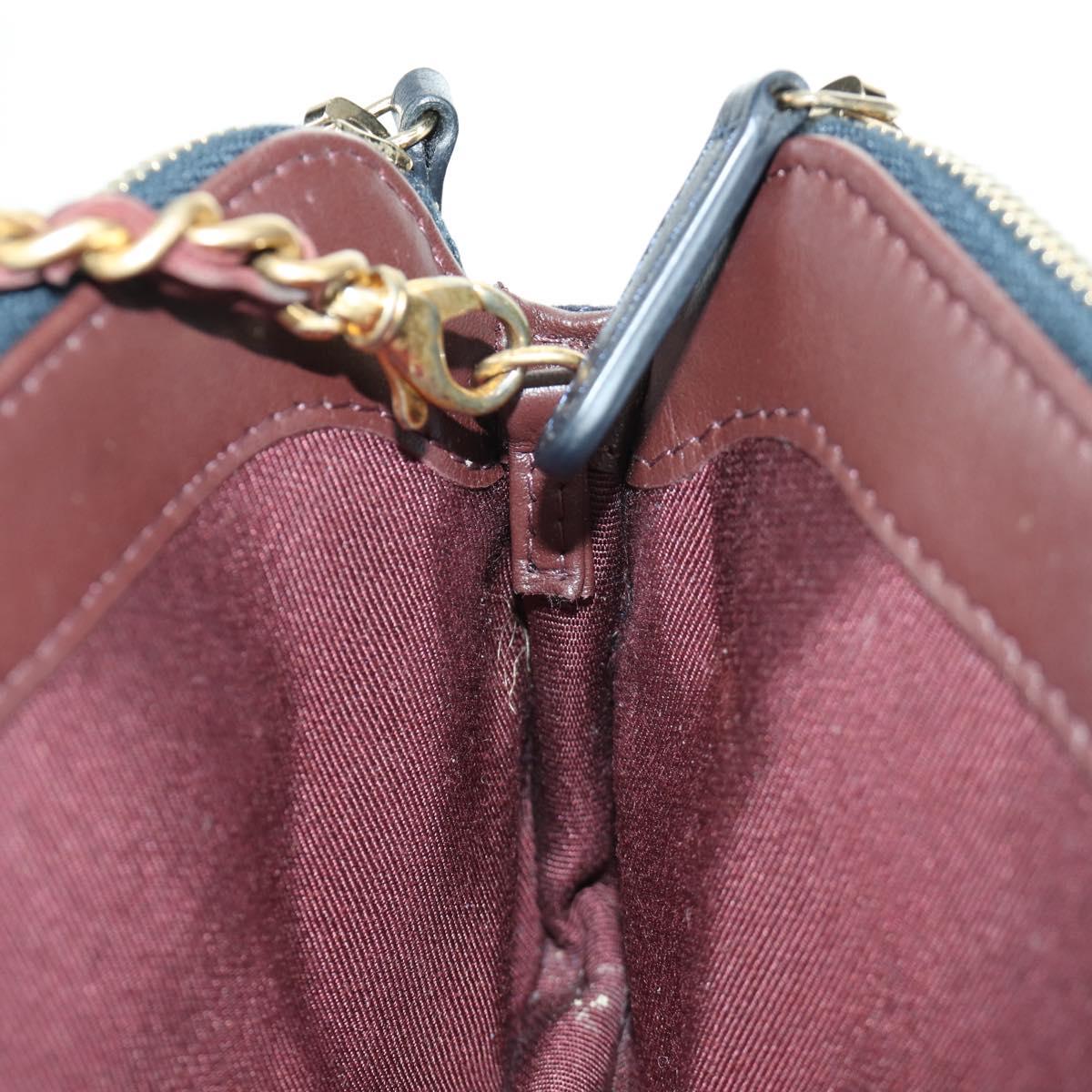 CHANEL Matelasse Chain Shoulder Bag Cotton Navy Gold CC Auth AMZ449SAM