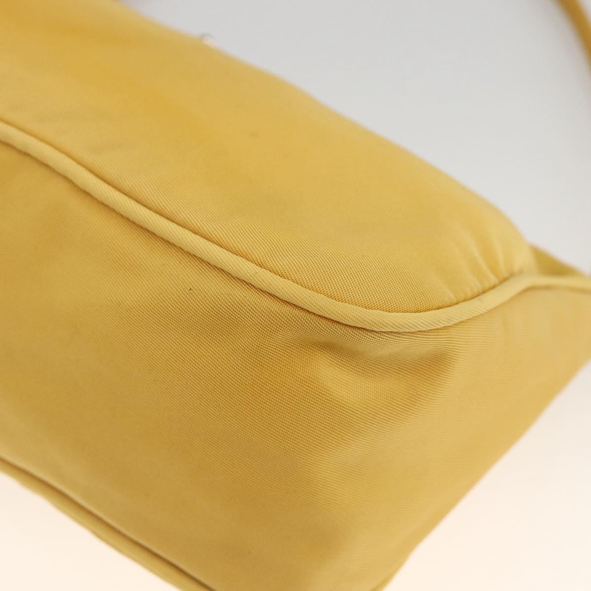PRADA Hand Pouch Bag Nylon Yellow Silver Auth AMZ450