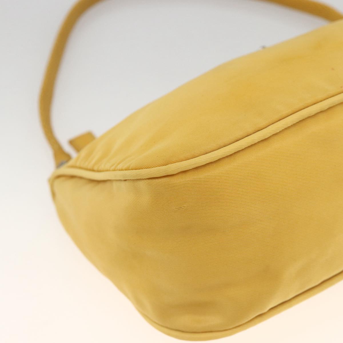 PRADA Hand Pouch Bag Nylon Yellow Silver Auth AMZ450