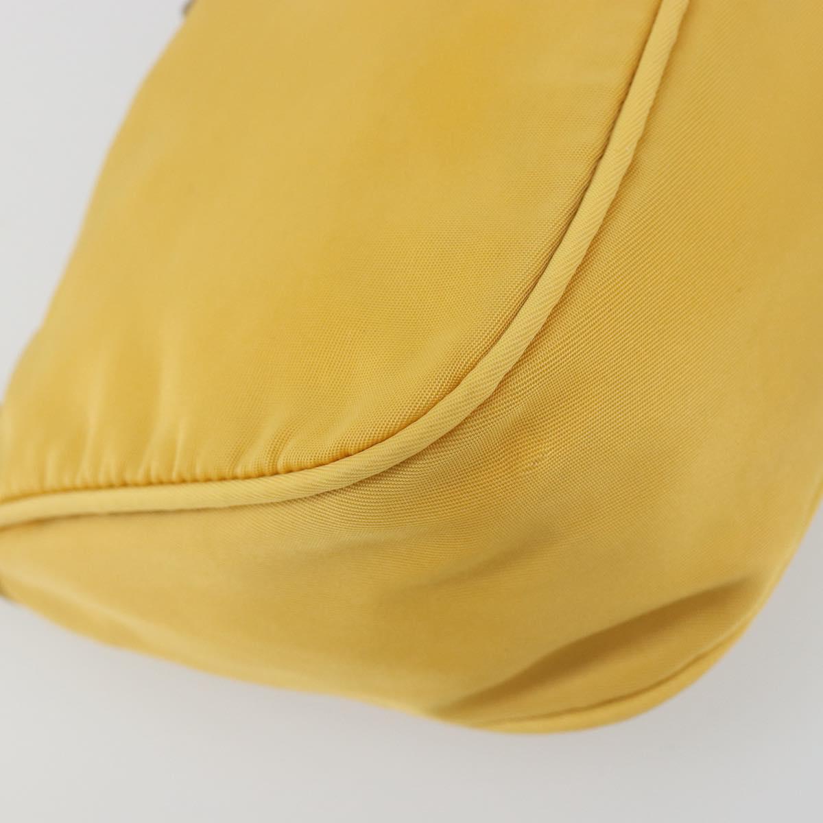 PRADA Hand Pouch Bag Nylon Yellow Silver Auth AMZ450