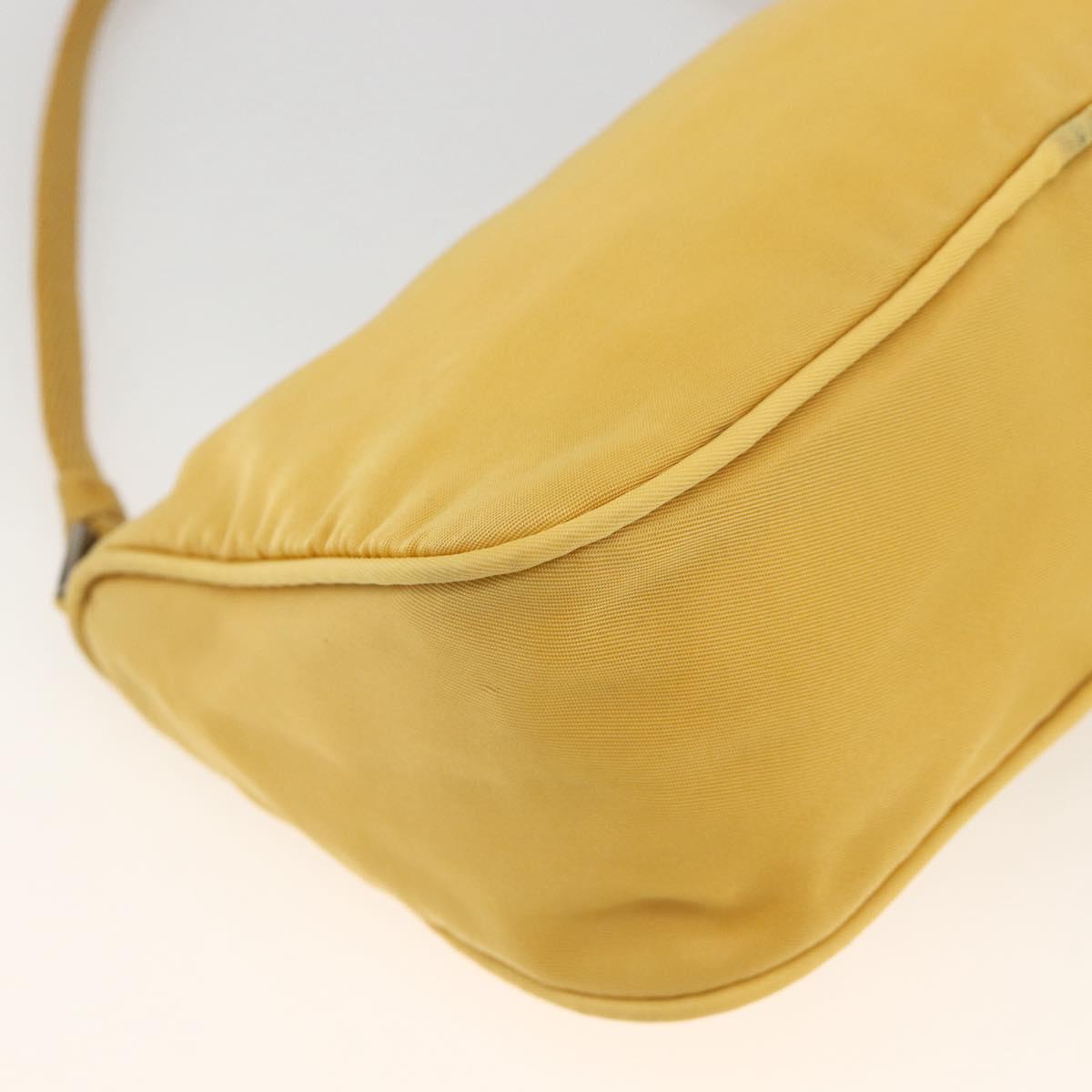 PRADA Hand Pouch Bag Nylon Yellow Silver Auth AMZ450