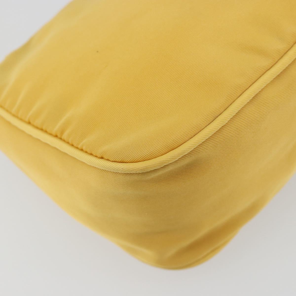 PRADA Hand Pouch Bag Nylon Yellow Silver Auth AMZ450