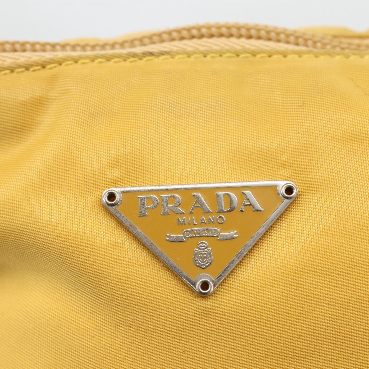 PRADA Hand Pouch Bag Nylon Yellow Silver Auth AMZ450