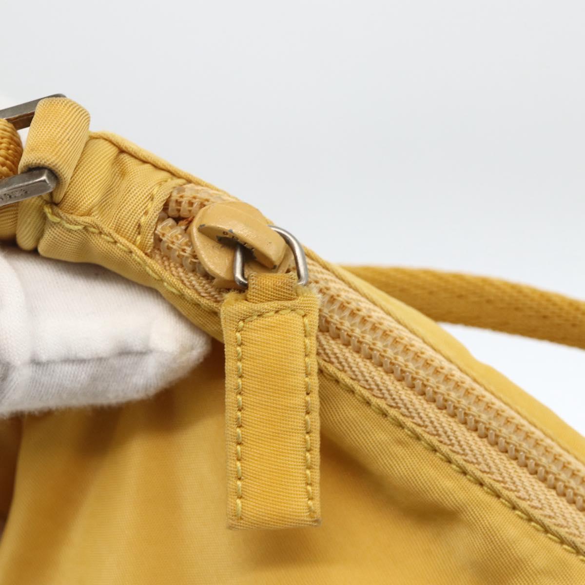 PRADA Hand Pouch Bag Nylon Yellow Silver Auth AMZ450