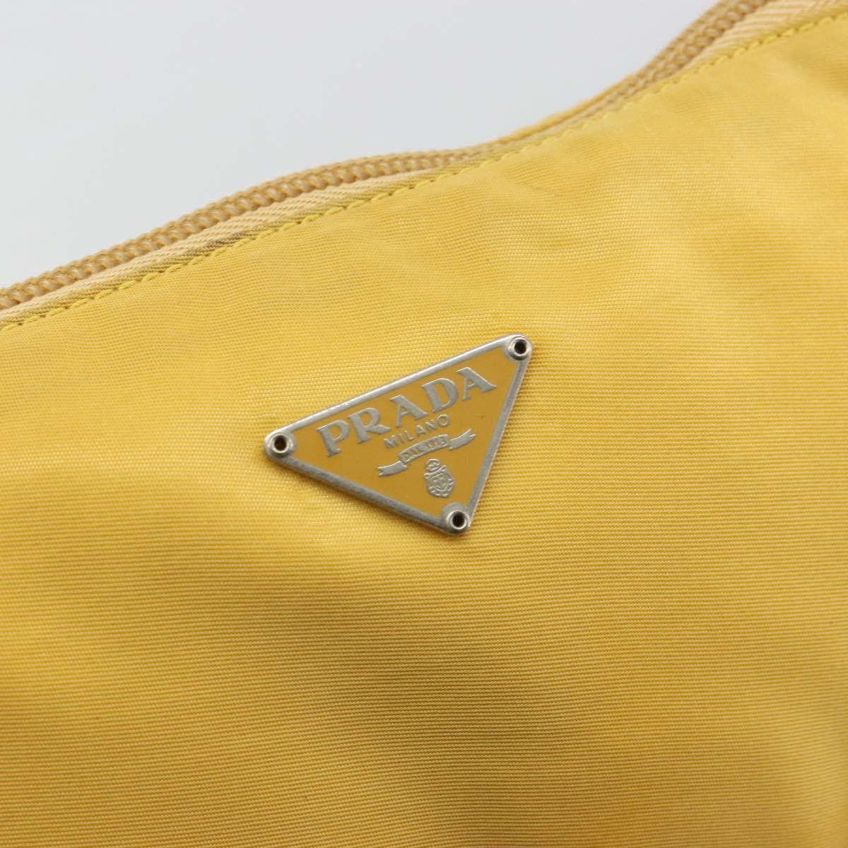 PRADA Hand Pouch Bag Nylon Yellow Silver Auth AMZ450