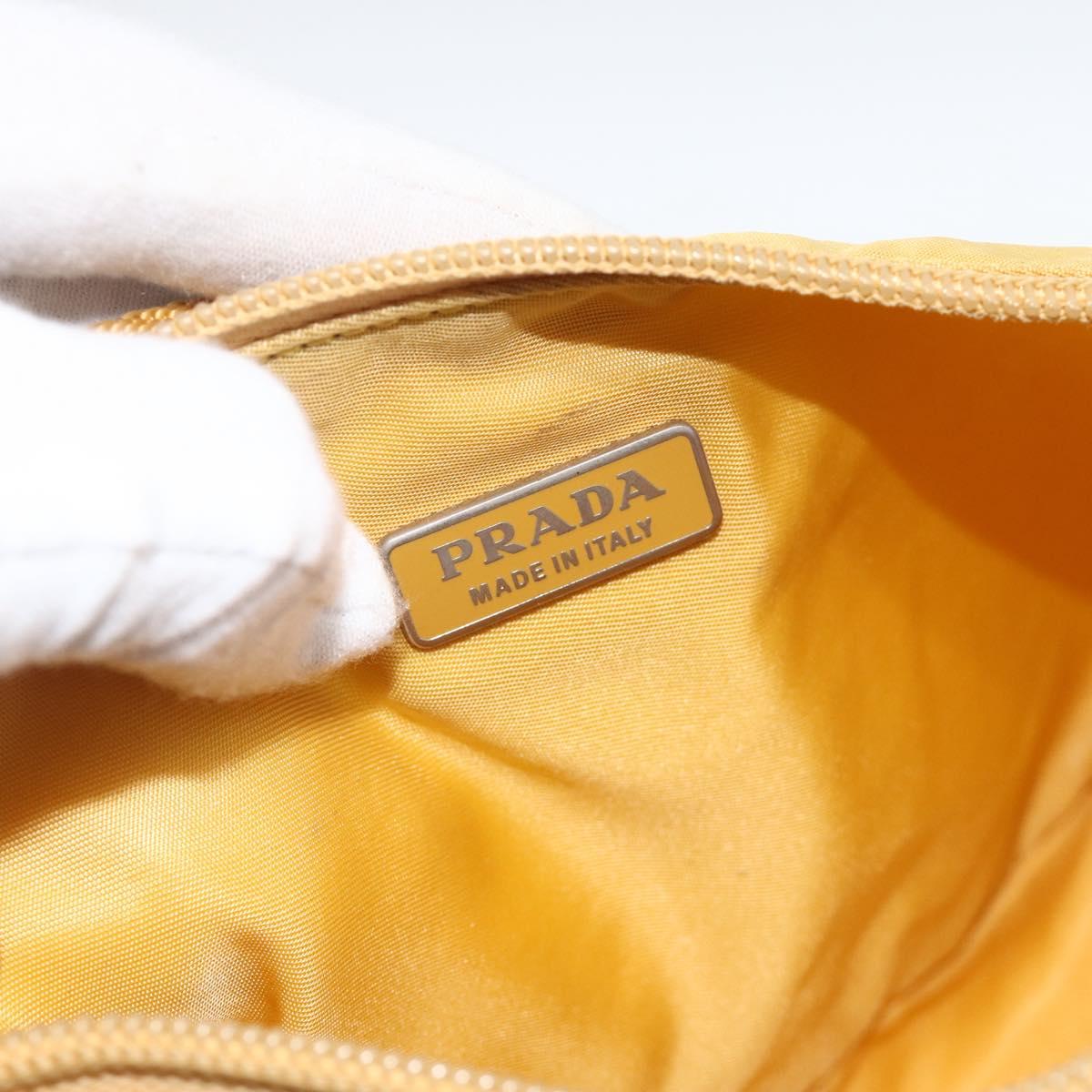 PRADA Hand Pouch Bag Nylon Yellow Silver Auth AMZ450