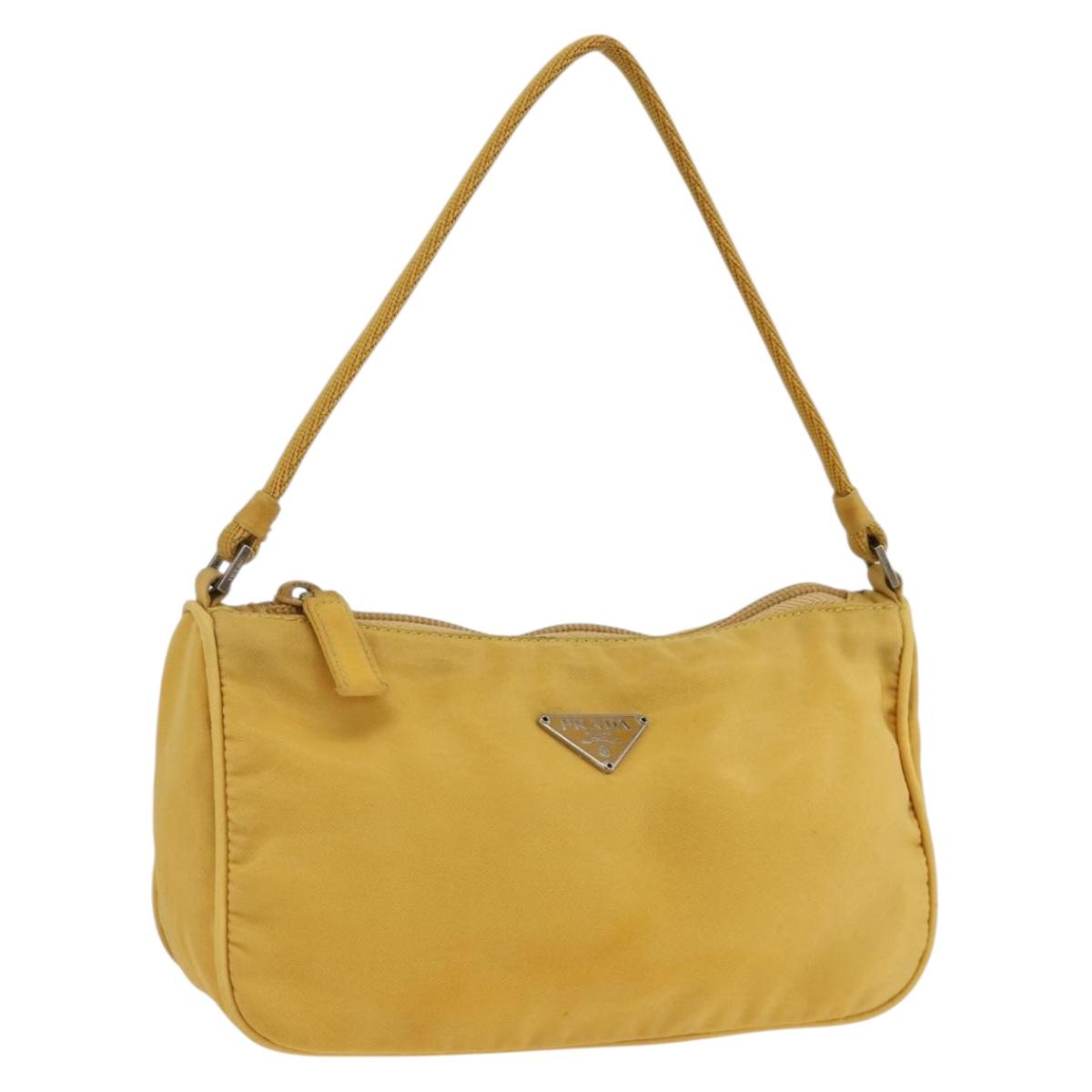 PRADA Hand Pouch Bag Nylon Yellow Silver Auth AMZ450