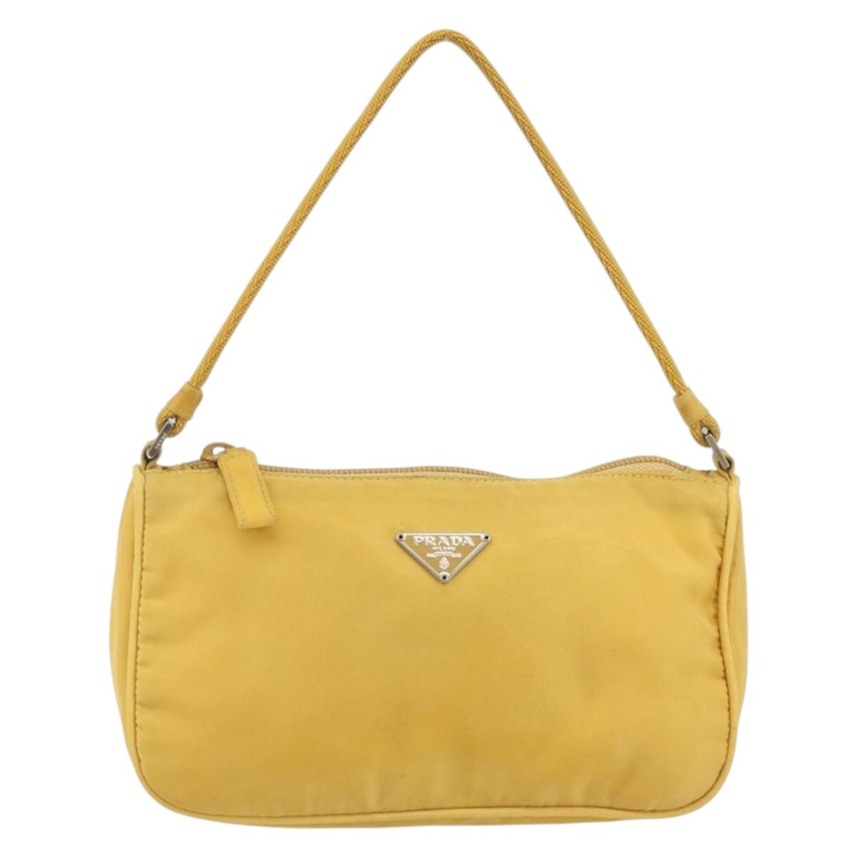 PRADA Hand Pouch Bag Nylon Yellow Silver Auth AMZ450