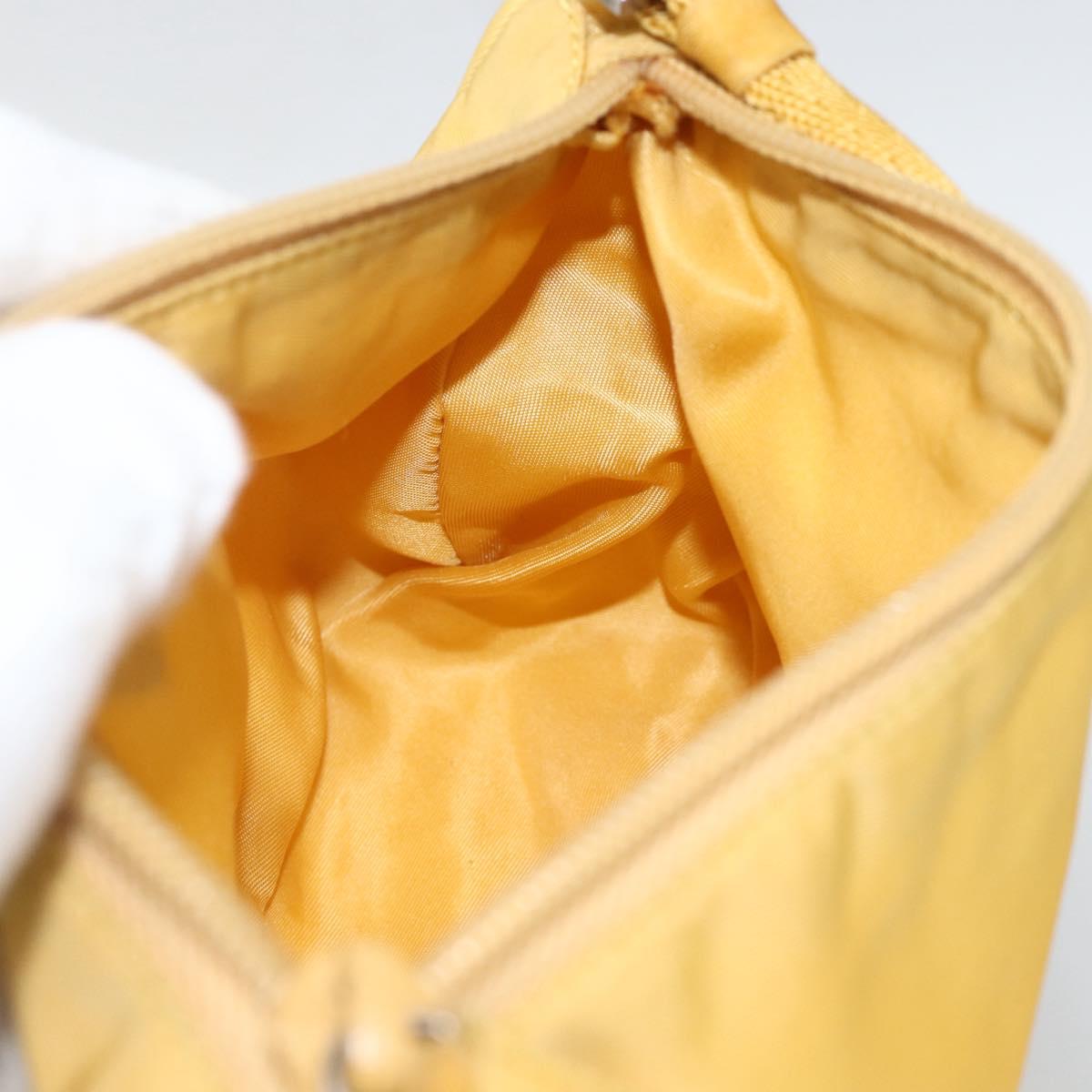 PRADA Hand Pouch Bag Nylon Yellow Silver Auth AMZ450