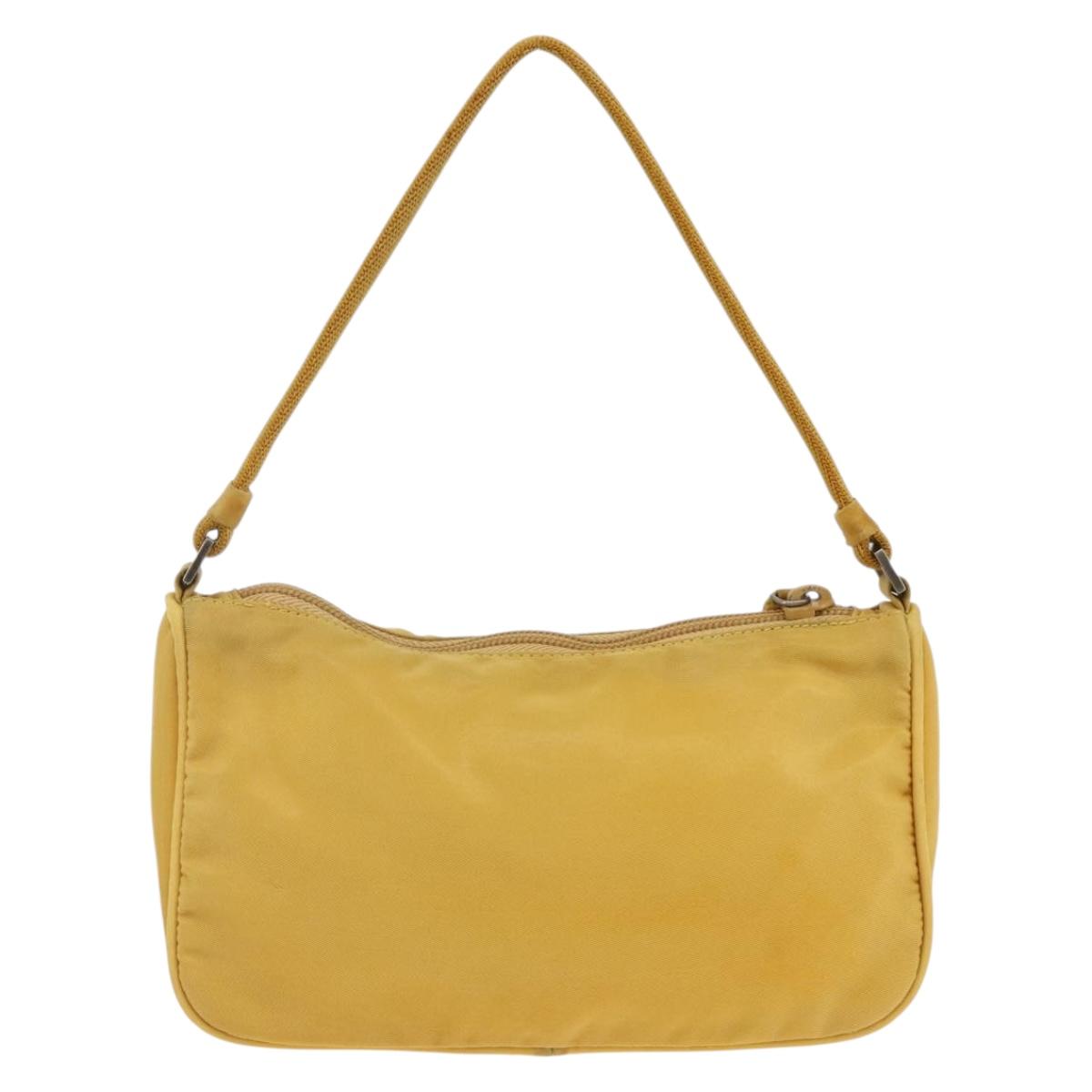 PRADA Hand Pouch Bag Nylon Yellow Silver Auth AMZ450