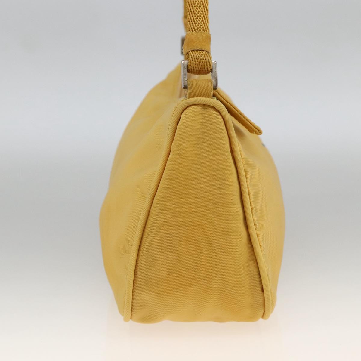 PRADA Hand Pouch Bag Nylon Yellow Silver Auth AMZ450