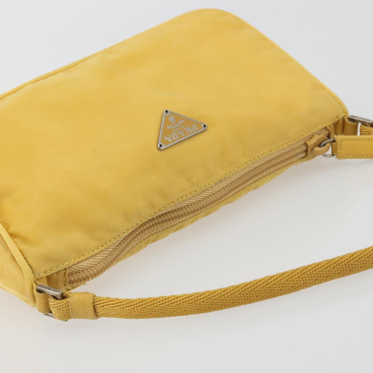 PRADA Hand Pouch Bag Nylon Yellow Silver Auth AMZ450