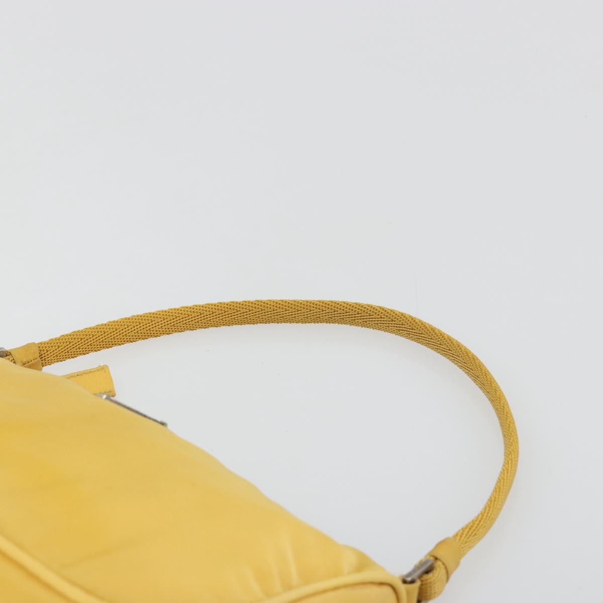 PRADA Hand Pouch Bag Nylon Yellow Silver Auth AMZ450