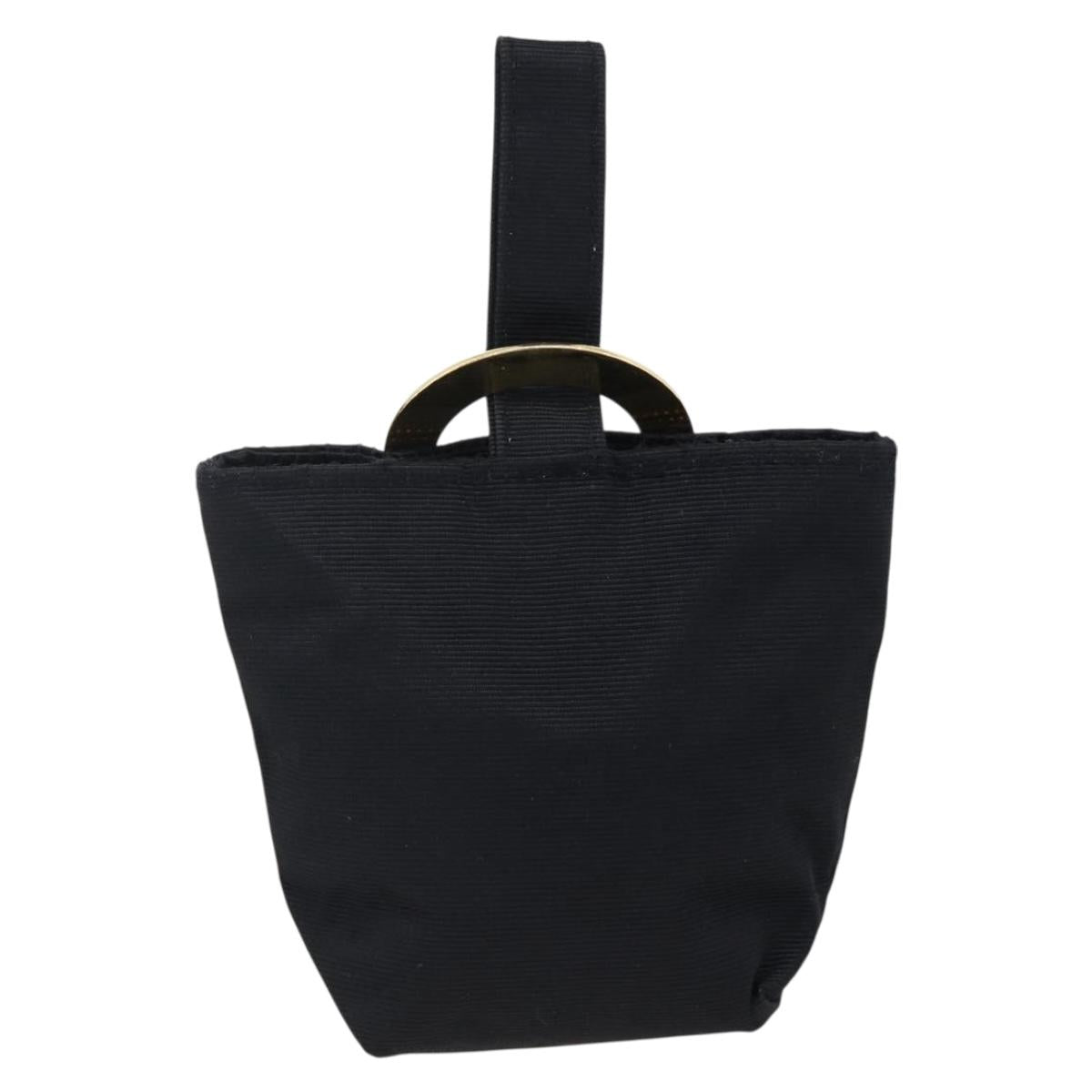 CELINE Circle Pouch Nylon Navy Gold Auth AMZ455A