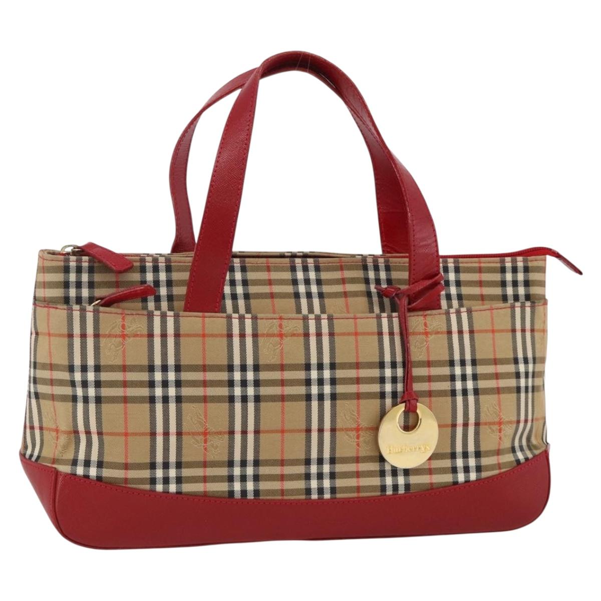 Burberrys Nova Check Hand Bag Canvas Beige Gold Auth AMZ488