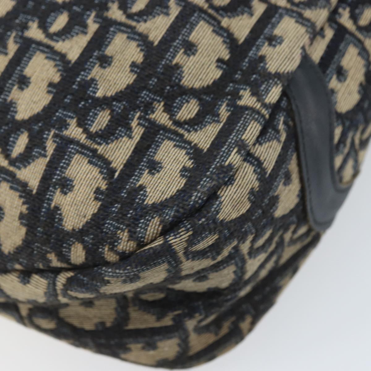 Christian Dior Trotter Canvas Shoulder Bag Navy Gold Auth AMZ494A