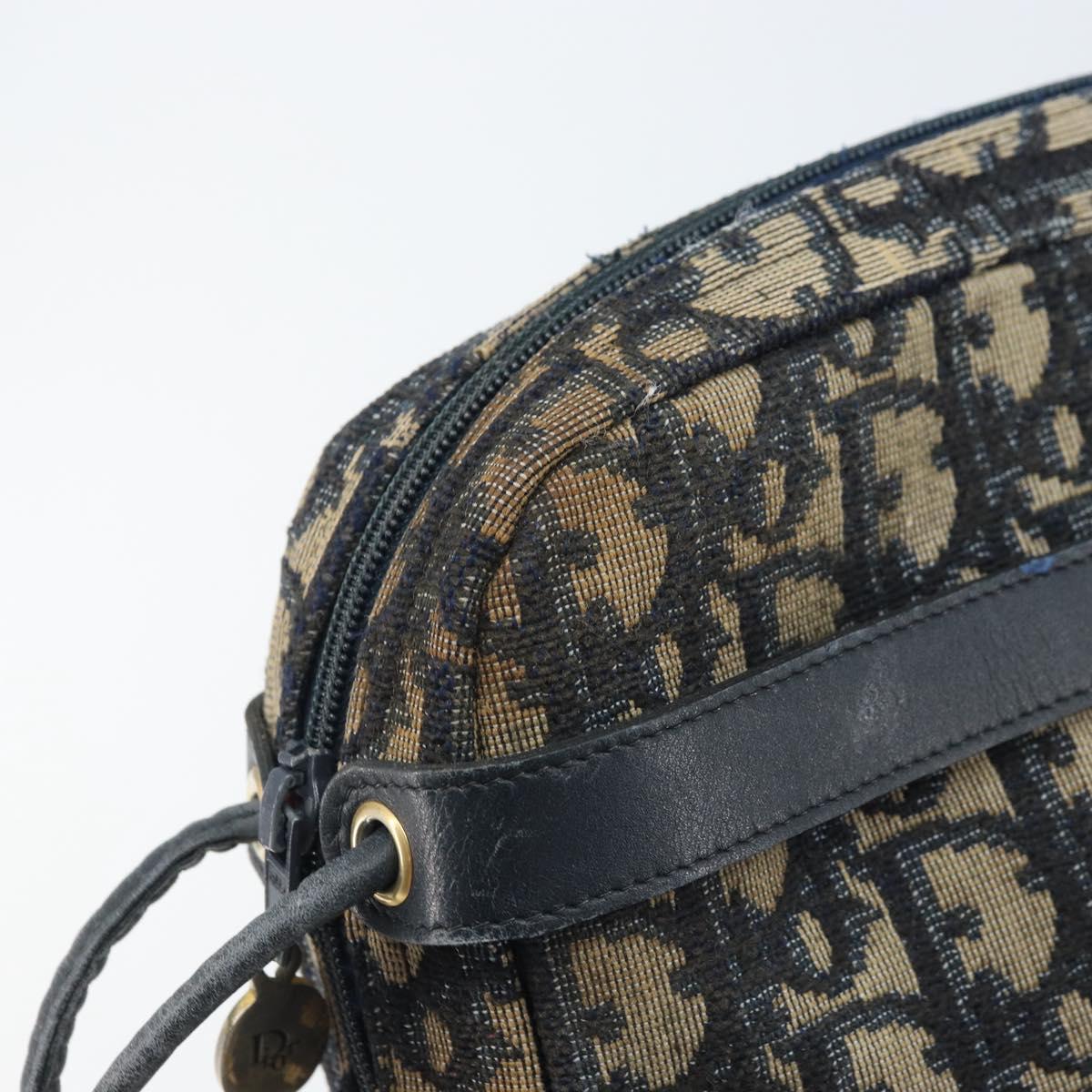 Christian Dior Trotter Canvas Shoulder Bag Navy Gold Auth AMZ494A