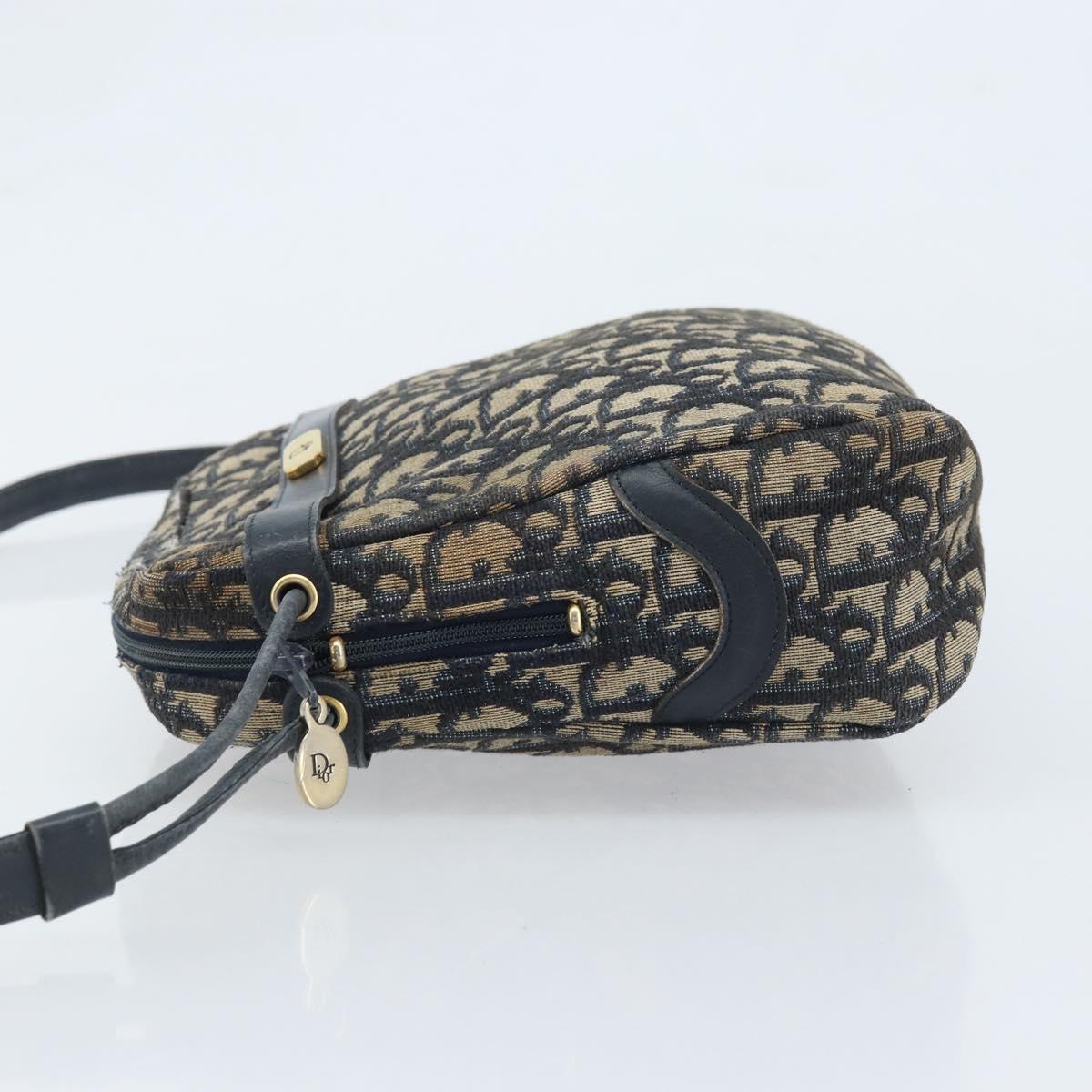 Christian Dior Trotter Canvas Shoulder Bag Navy Gold Auth AMZ494A