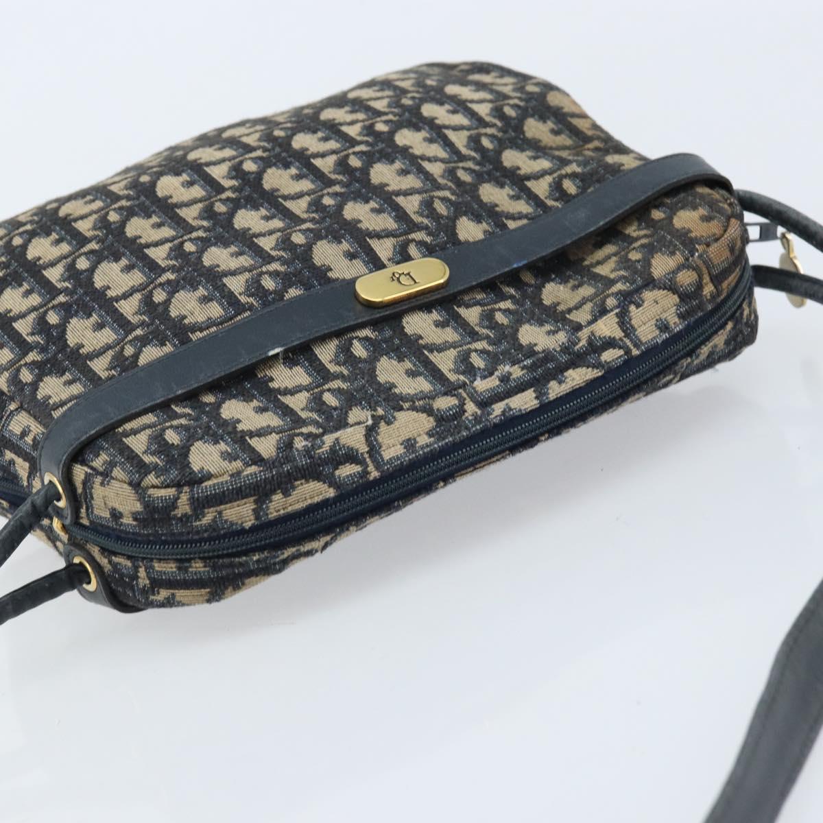Christian Dior Trotter Canvas Shoulder Bag Navy Gold Auth AMZ494A