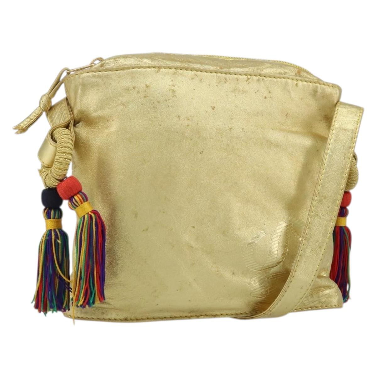 LOEWE anagram Shoulder Bag Leather Gold Auth AMZ499