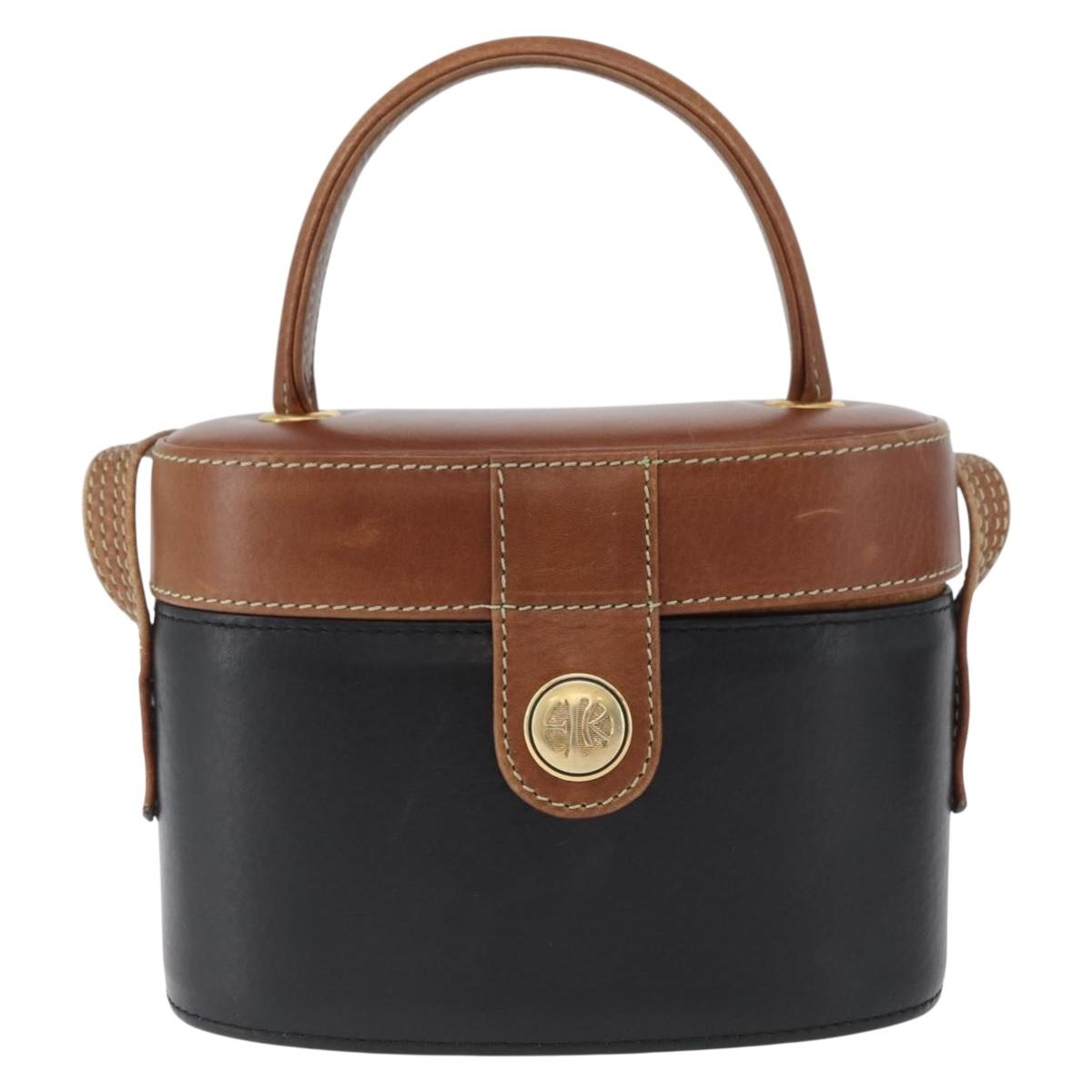 LOEWE Vanity Hand Bag Leather Black Gold Auth AMZ508