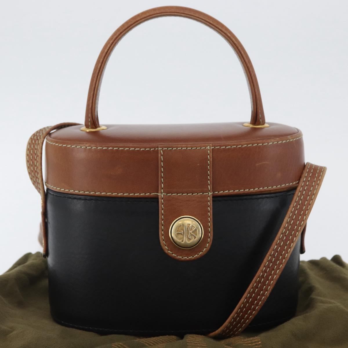 LOEWE Vanity Hand Bag Leather Black Gold Auth AMZ508