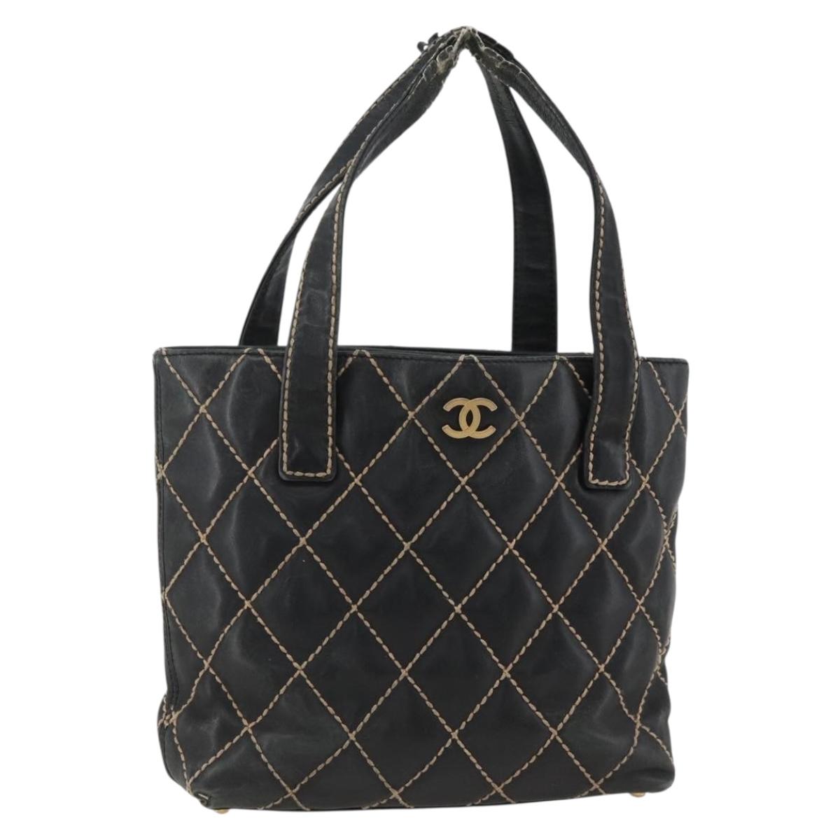 CHANEL Matelasse Wild stitch Tote Bag Leather Black Gold CC Auth AMZ509
