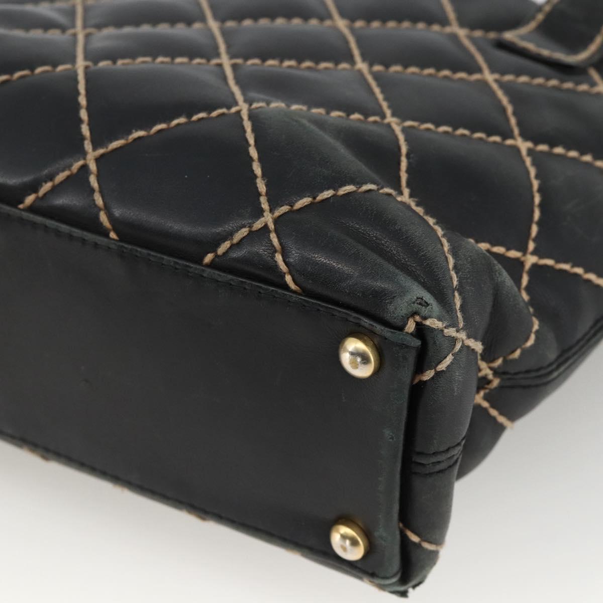 CHANEL Matelasse Wild stitch Tote Bag Leather Black Gold CC Auth AMZ509