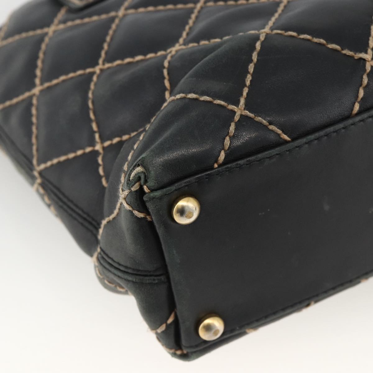 CHANEL Matelasse Wild stitch Tote Bag Leather Black Gold CC Auth AMZ509