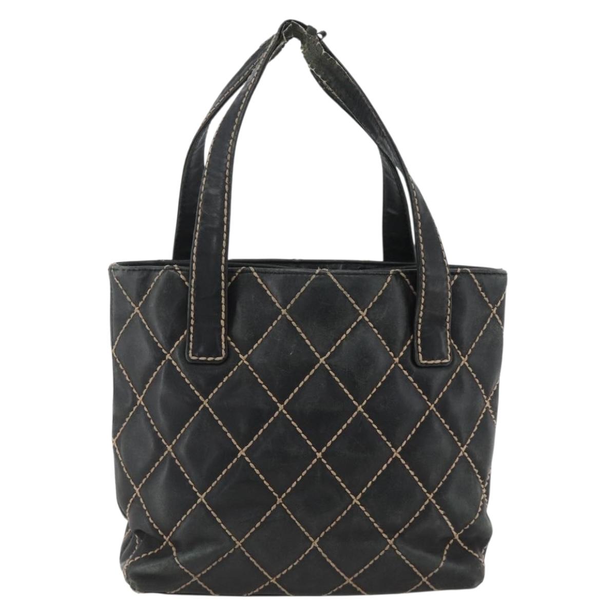 CHANEL Matelasse Wild stitch Tote Bag Leather Black Gold CC Auth AMZ509