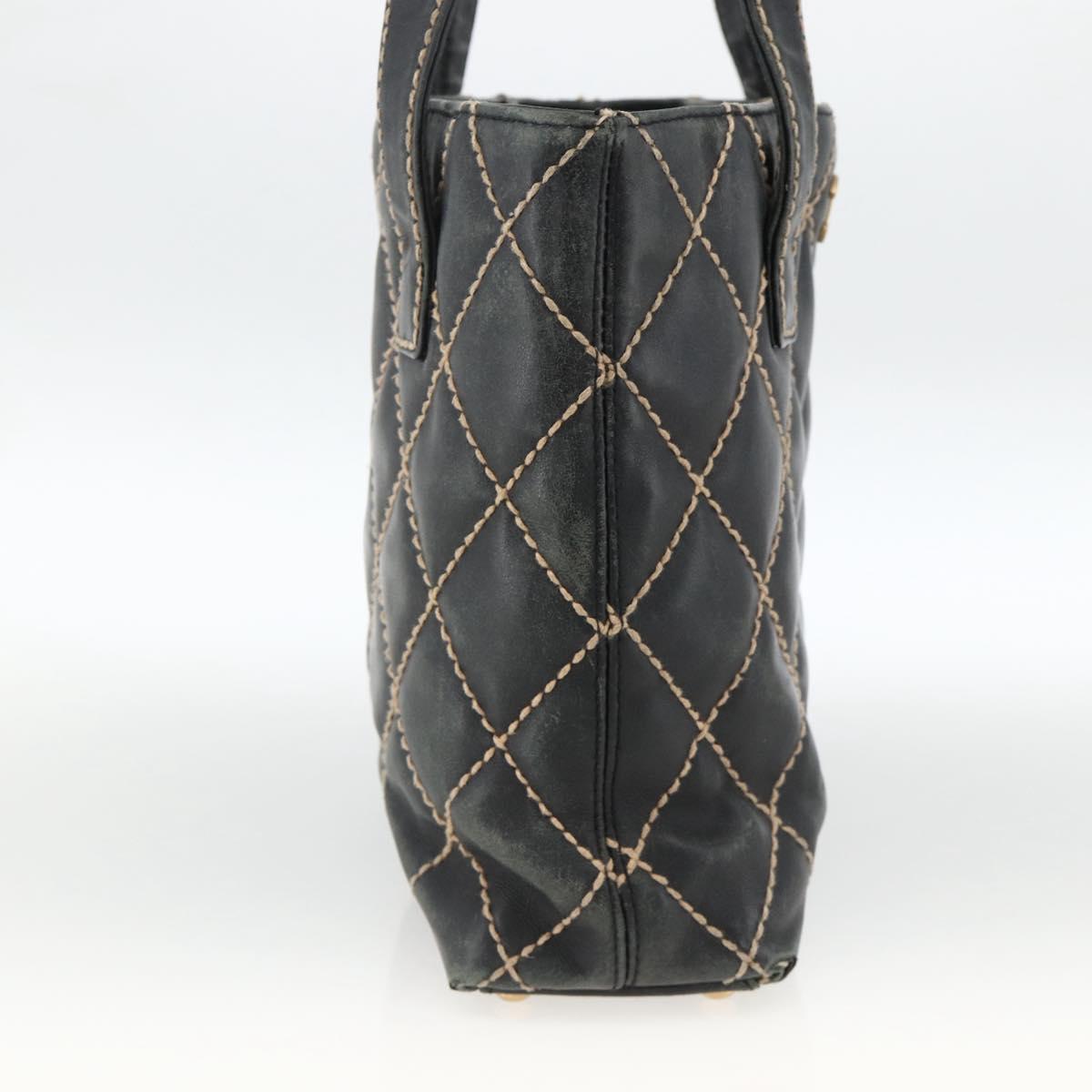 CHANEL Matelasse Wild stitch Tote Bag Leather Black Gold CC Auth AMZ509