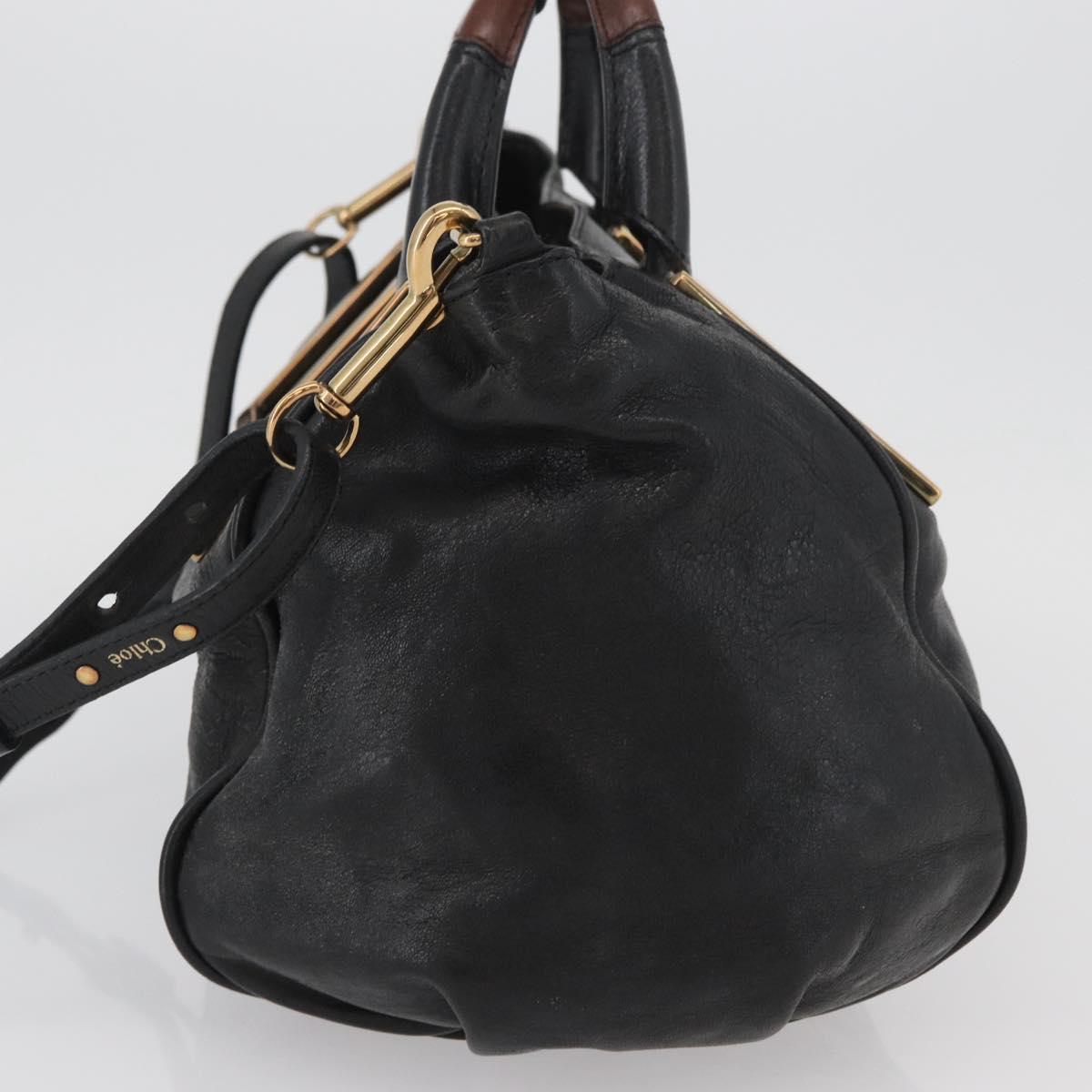 Chloe Etel Hand Bag Leather 2way Black Gold Auth AMZ510A