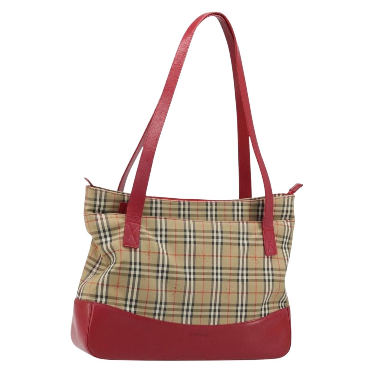 Burberrys Nova Check Tote Bag Canvas Beige Gold Auth AMZ511