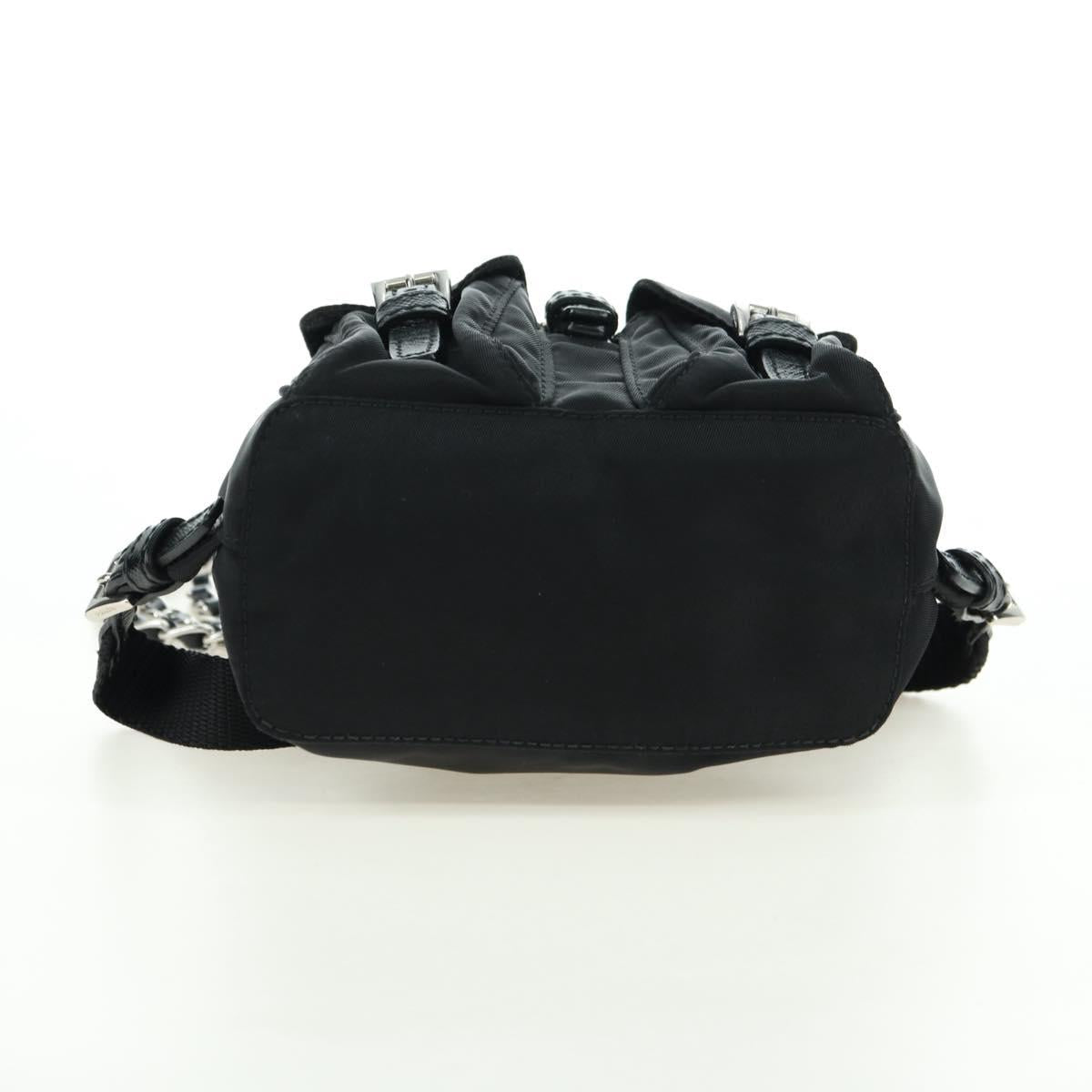 PRADA Chain Shoulder Bag Nylon Black Silver Auth AMZ520M