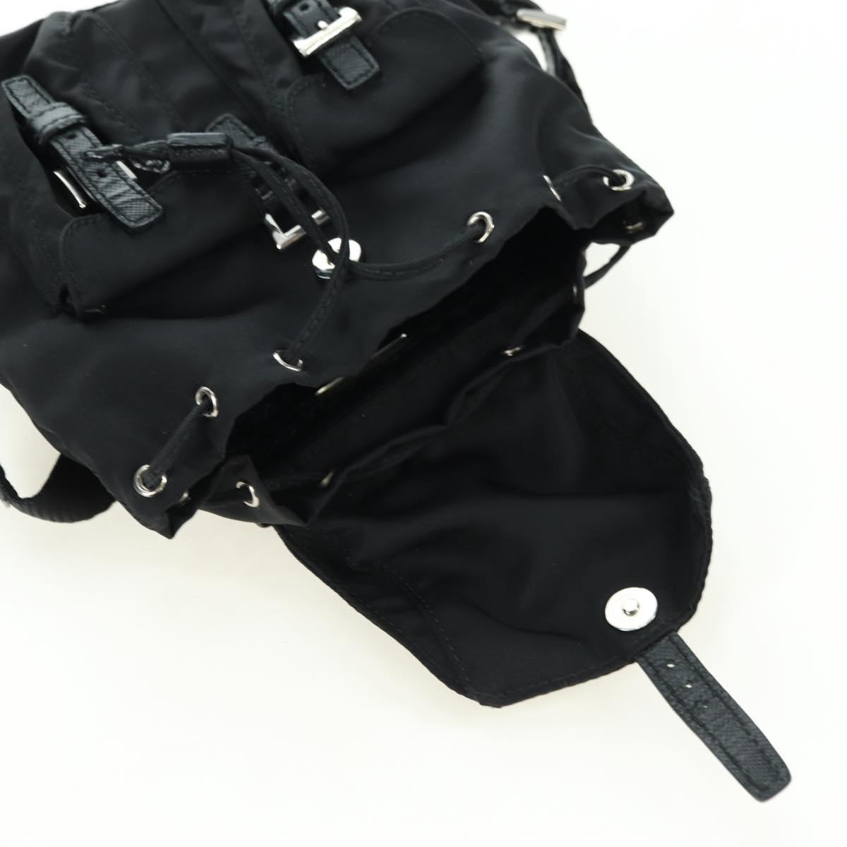 PRADA Chain Shoulder Bag Nylon Black Silver Auth AMZ520M