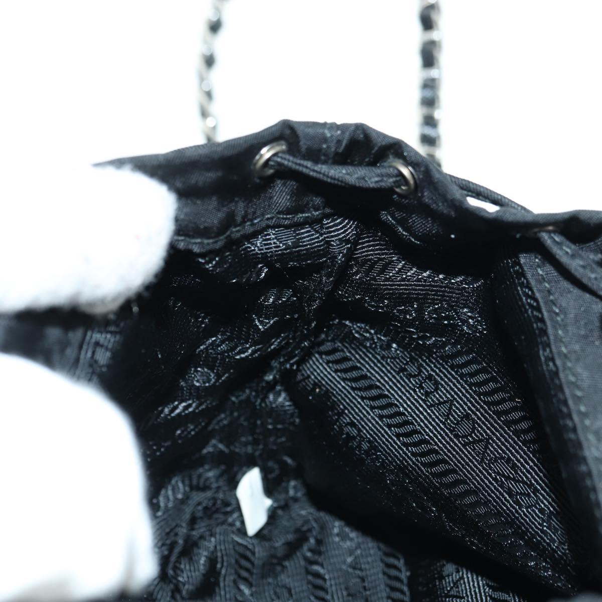 PRADA Chain Shoulder Bag Nylon Black Silver Auth AMZ520M