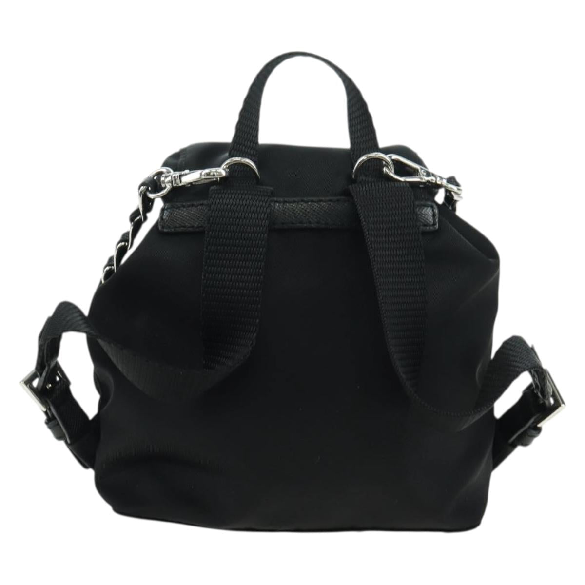 PRADA Chain Shoulder Bag Nylon Black Silver Auth AMZ520M