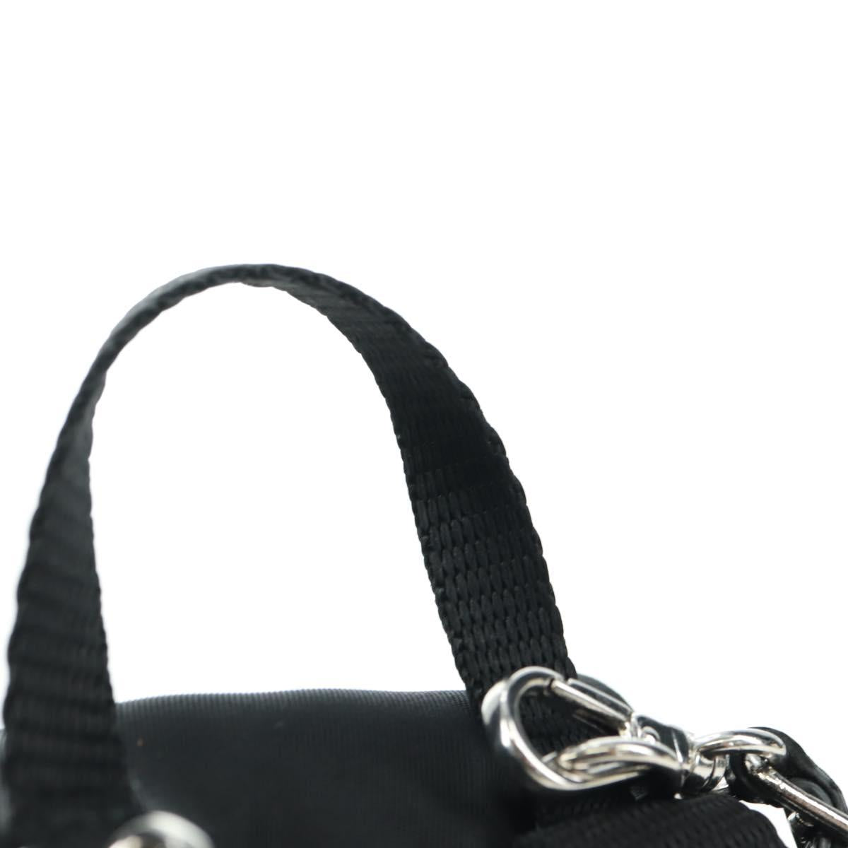 PRADA Chain Shoulder Bag Nylon Black Silver Auth AMZ520M