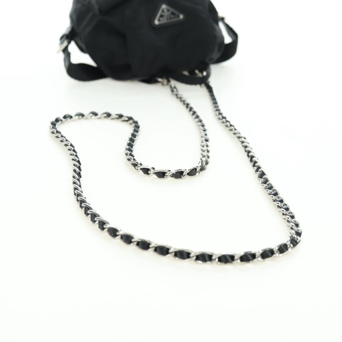 PRADA Chain Shoulder Bag Nylon Black Silver Auth AMZ520M