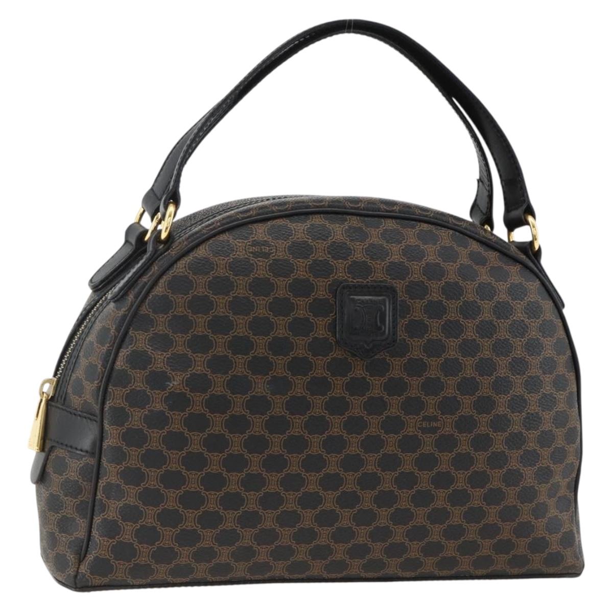 CELINE Macadam Canvas Hand Bag PVC Leather Black Gold Auth AMZ525A