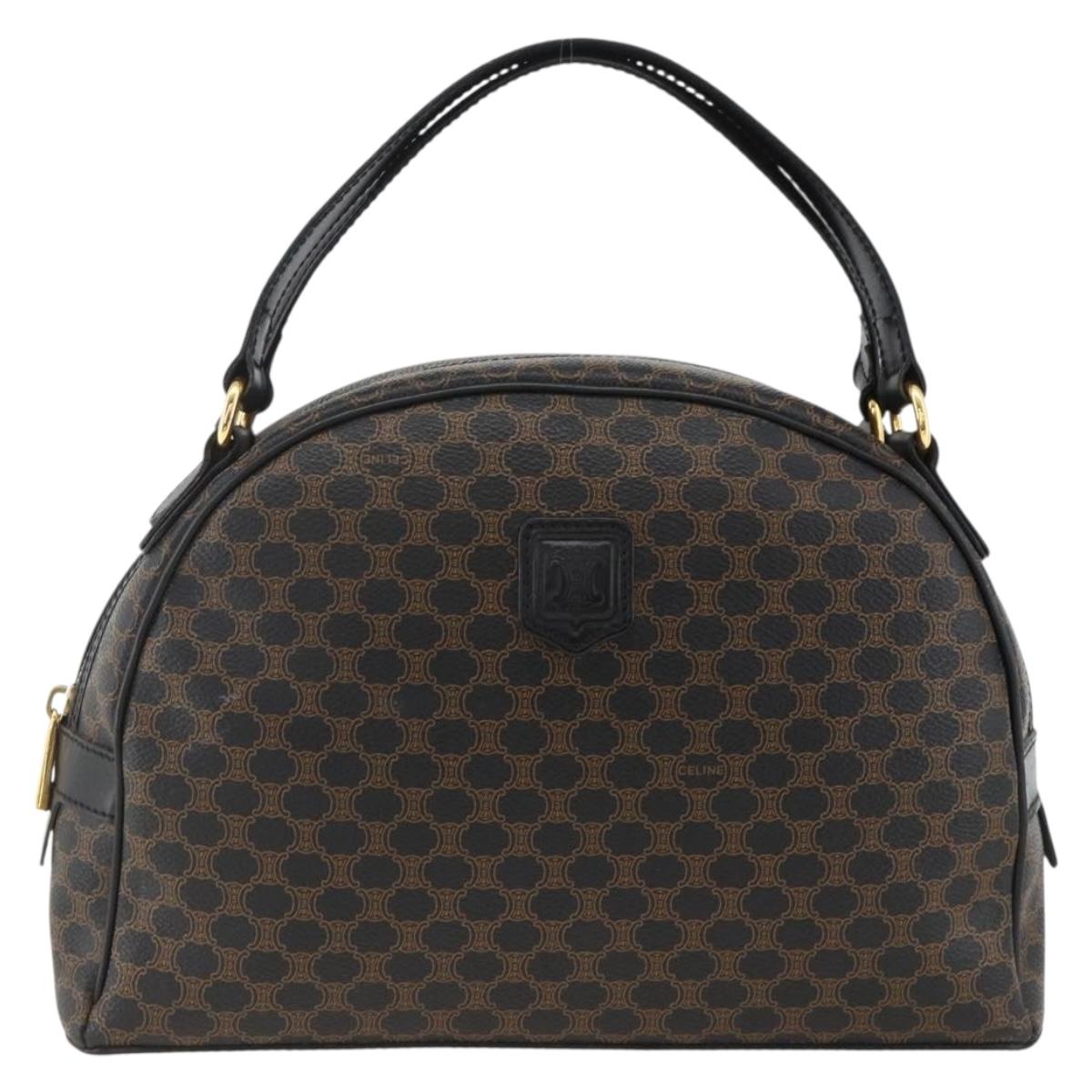 CELINE Macadam Canvas Hand Bag PVC Leather Black Gold Auth AMZ525A