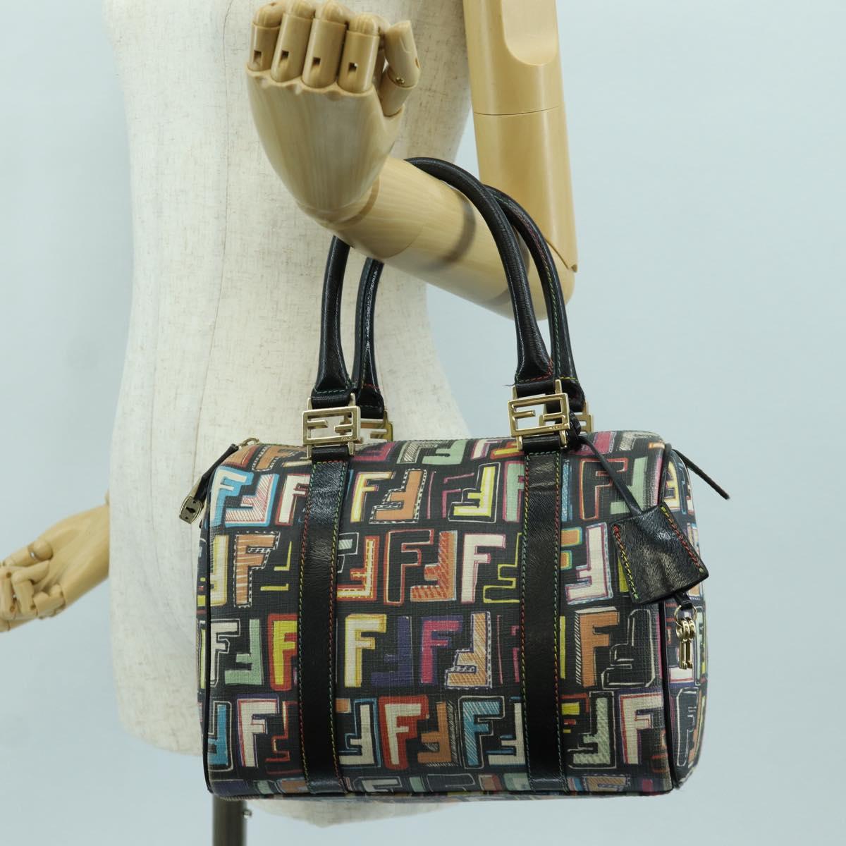 FENDI Zucca Canvas Hand Bag Black Gold Auth AMZ529SAM