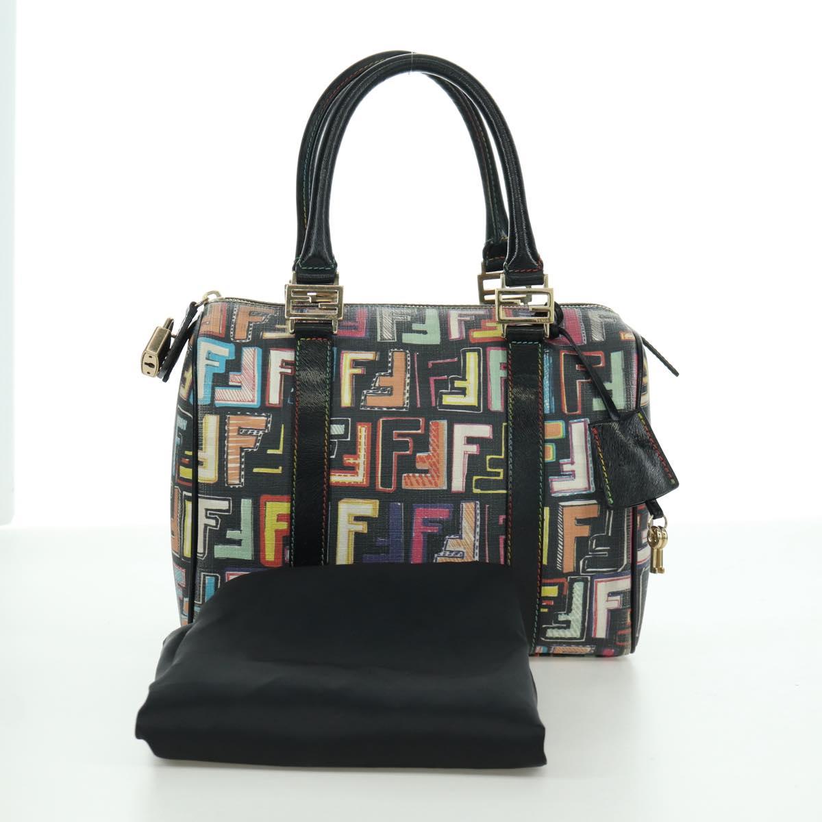 FENDI Zucca Canvas Hand Bag Black Gold Auth AMZ529SAM