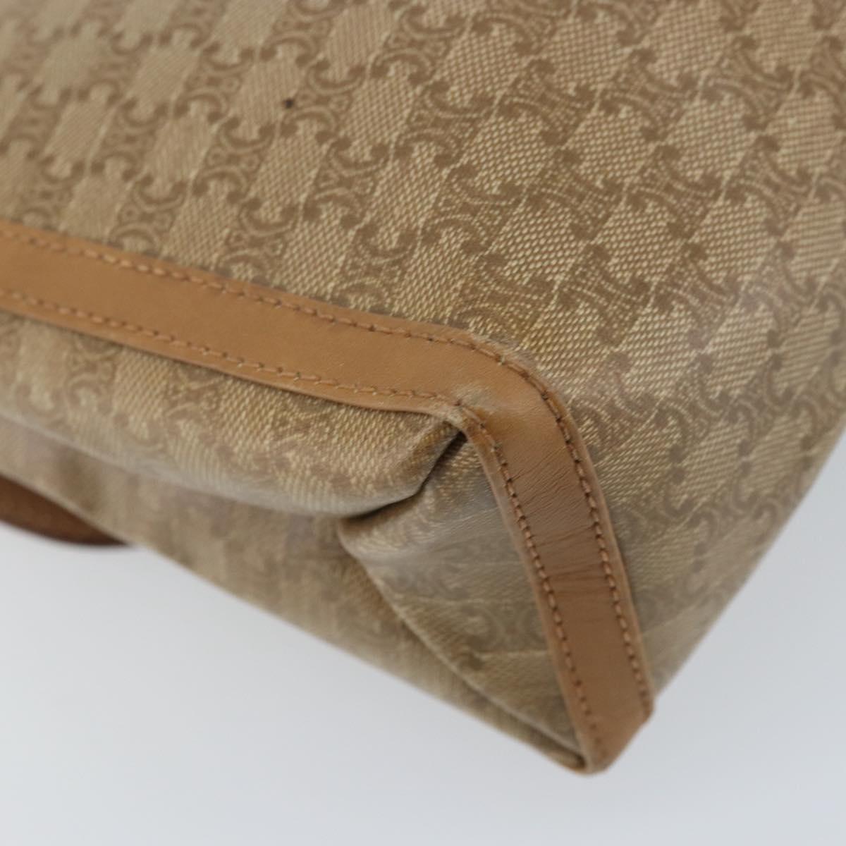 CELINE Macadam Canvas Shoulder Bag PVC Beige Gold Auth AMZ531A